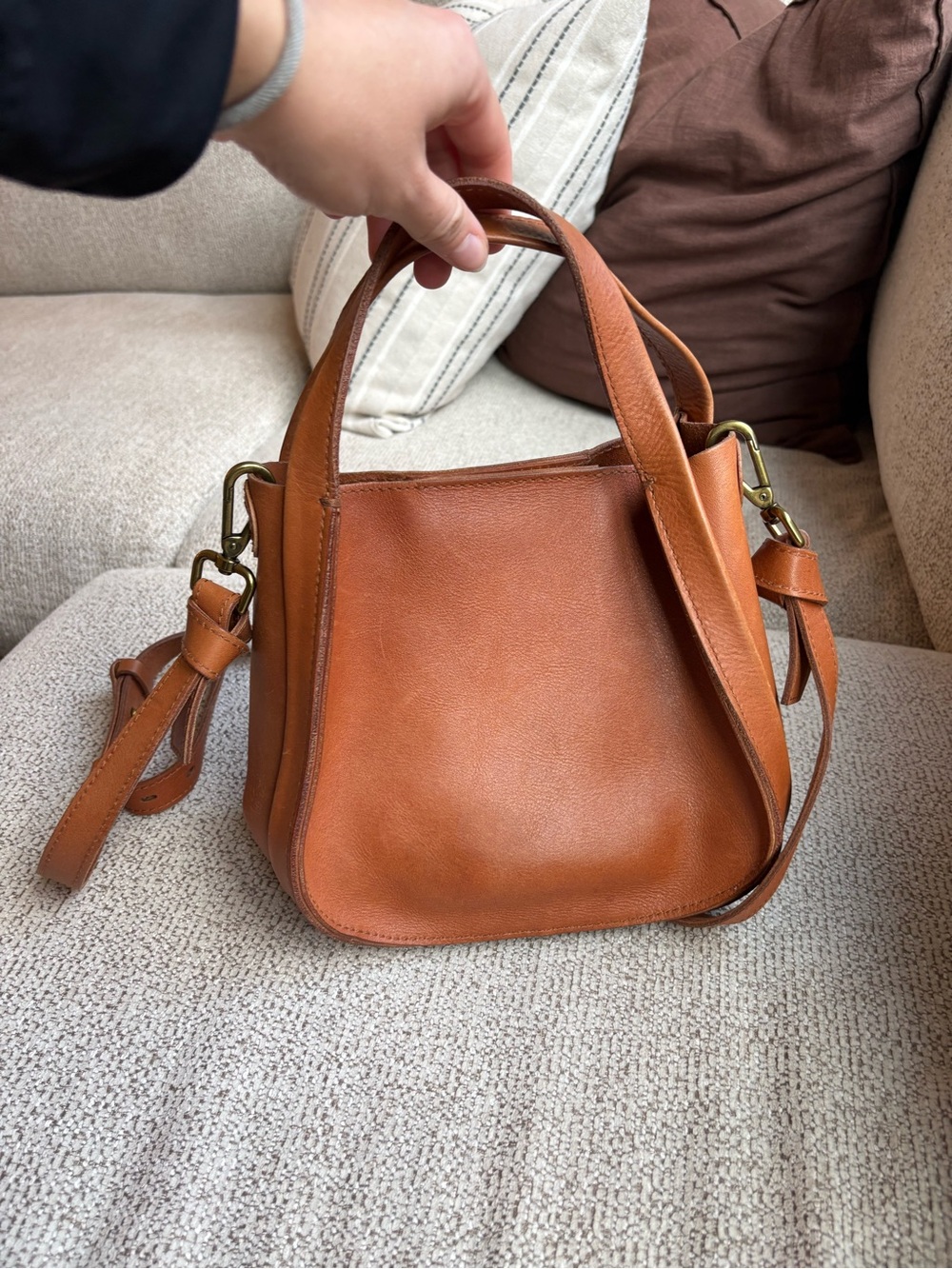 Madewell Tan Leather Crossbody Tote with Top Handles